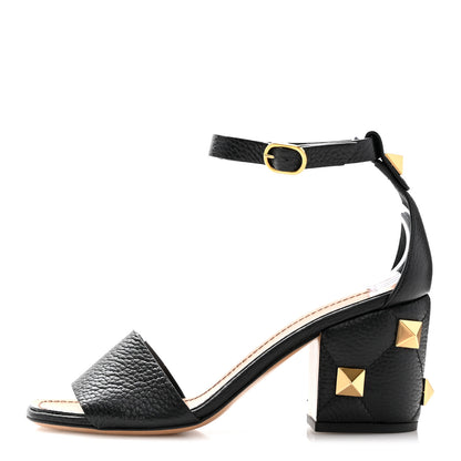 Valentino Garavani Grained Calfskin Roman Stud Ankle Strap 75mm Sandals 37 Black 1 of 11