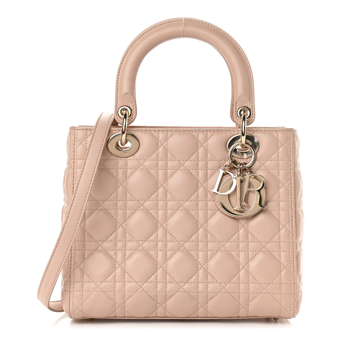 Lambskin Cannage Medium Lady Dior Rose Poudre