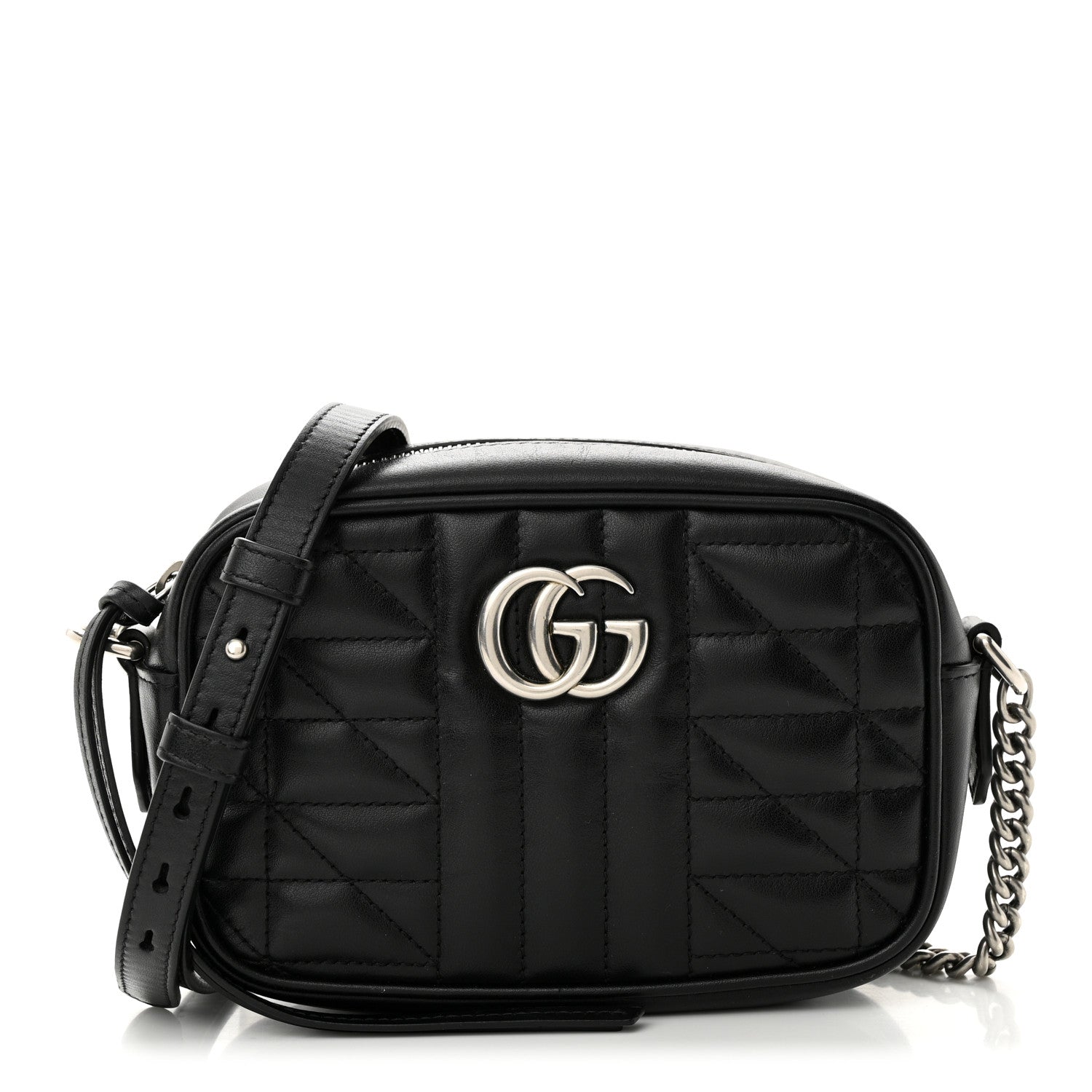 Gucci Calfskin Matelasse Aria Mini GG Marmont Chain Shoulder Bag Black 1 of 10