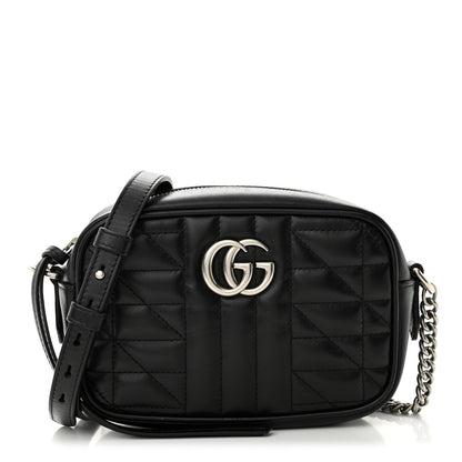 Gucci Calfskin Matelasse Aria Mini GG Marmont Chain Shoulder Bag Black 1 of 10