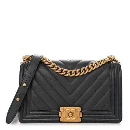 Chanel Caviar Chevron Quilted Medium Boy Flap Dark Grey 1 of 12