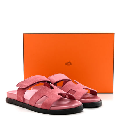 Hermes Suede Goatskin Womens Chypre Sandals 39 Rose Aphrodite 11 of 11