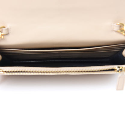 Saint Laurent Grain De Poudre Matelasse Chevron Monogram Envelope Chain Wallet Nude Powder 5 of 13