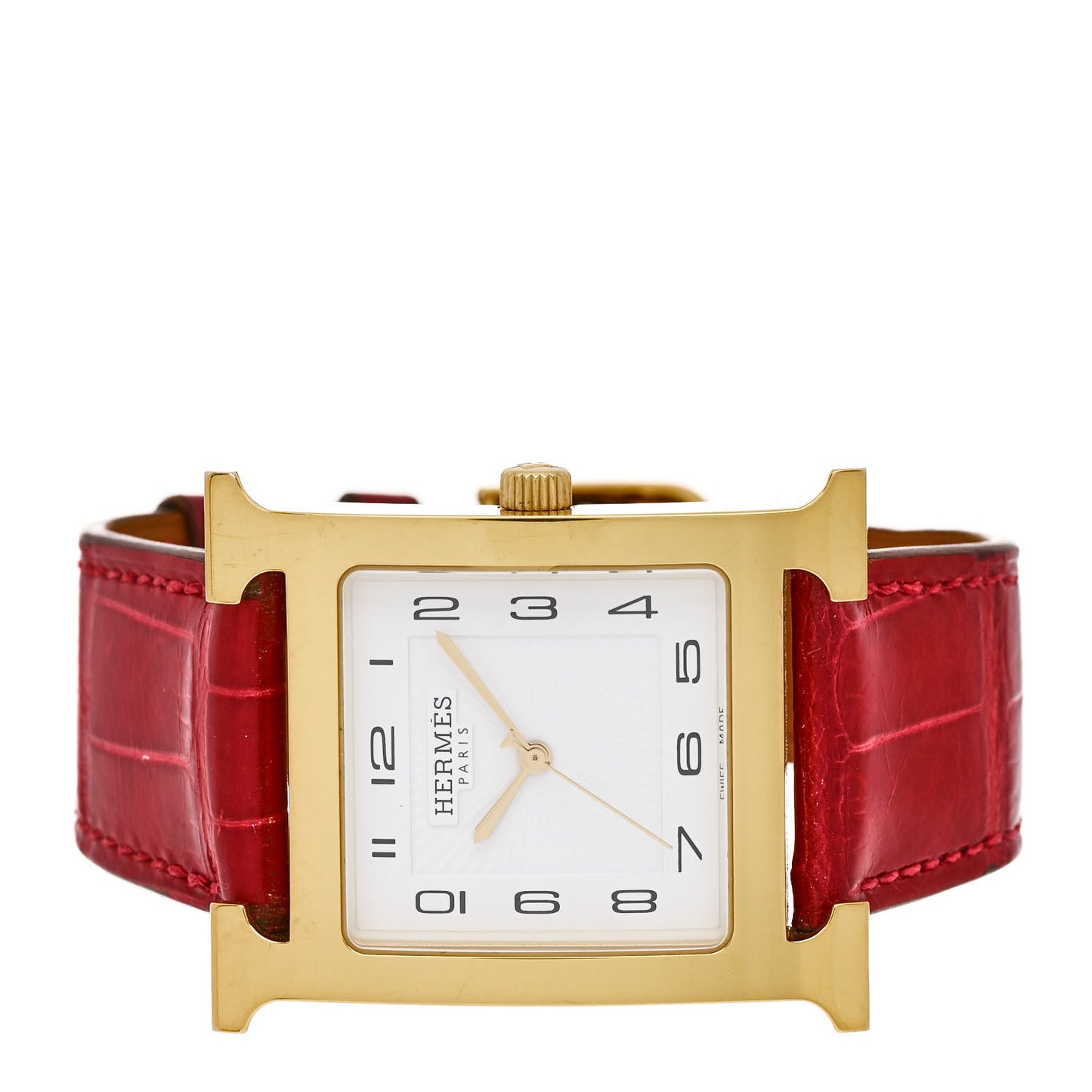 Stainless Steel Alligator 30.5mm Heure H Hour Quartz Watch Rouge Casaque