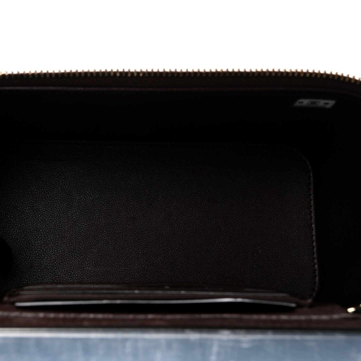 Lambskin Quilted Small Top Handle Vanity Case With Chain Dark Brown