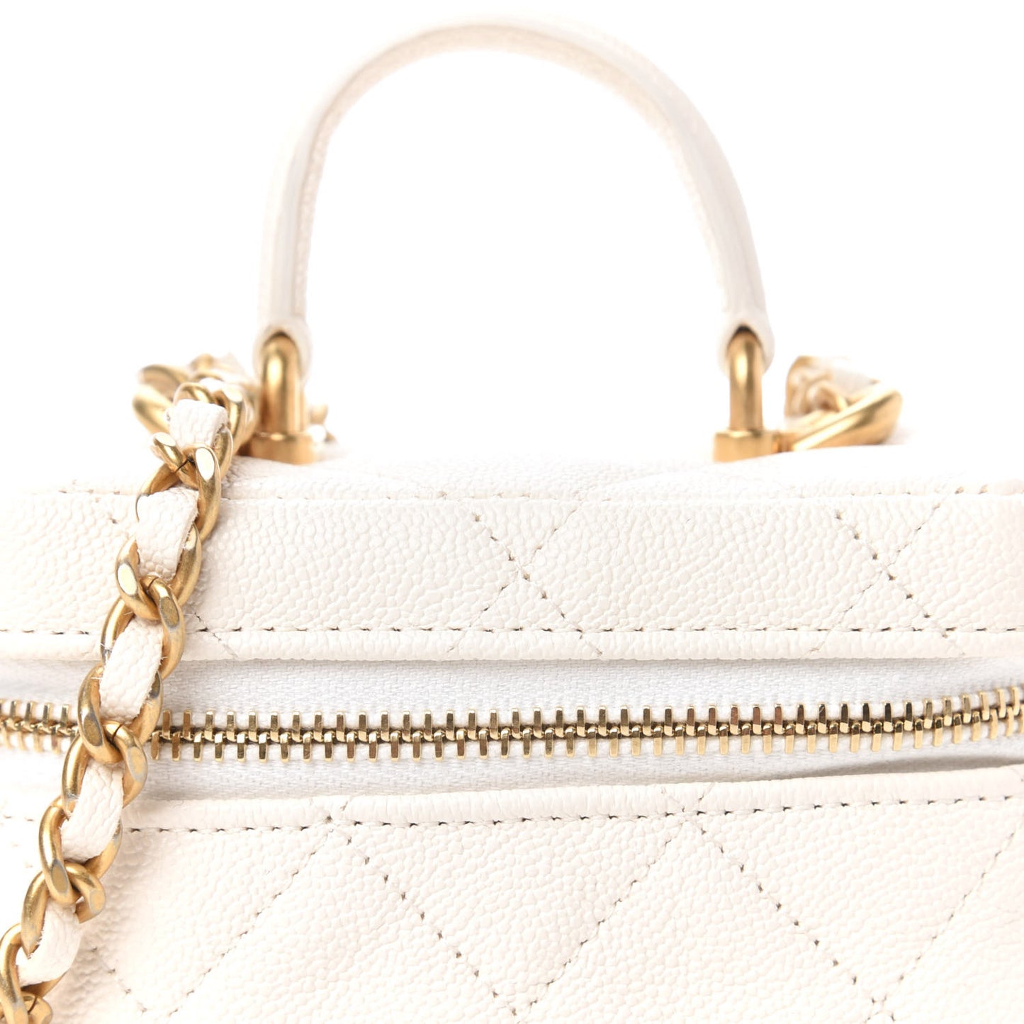 Caviar Quilted Mini Top Handle Vanity With Chain White