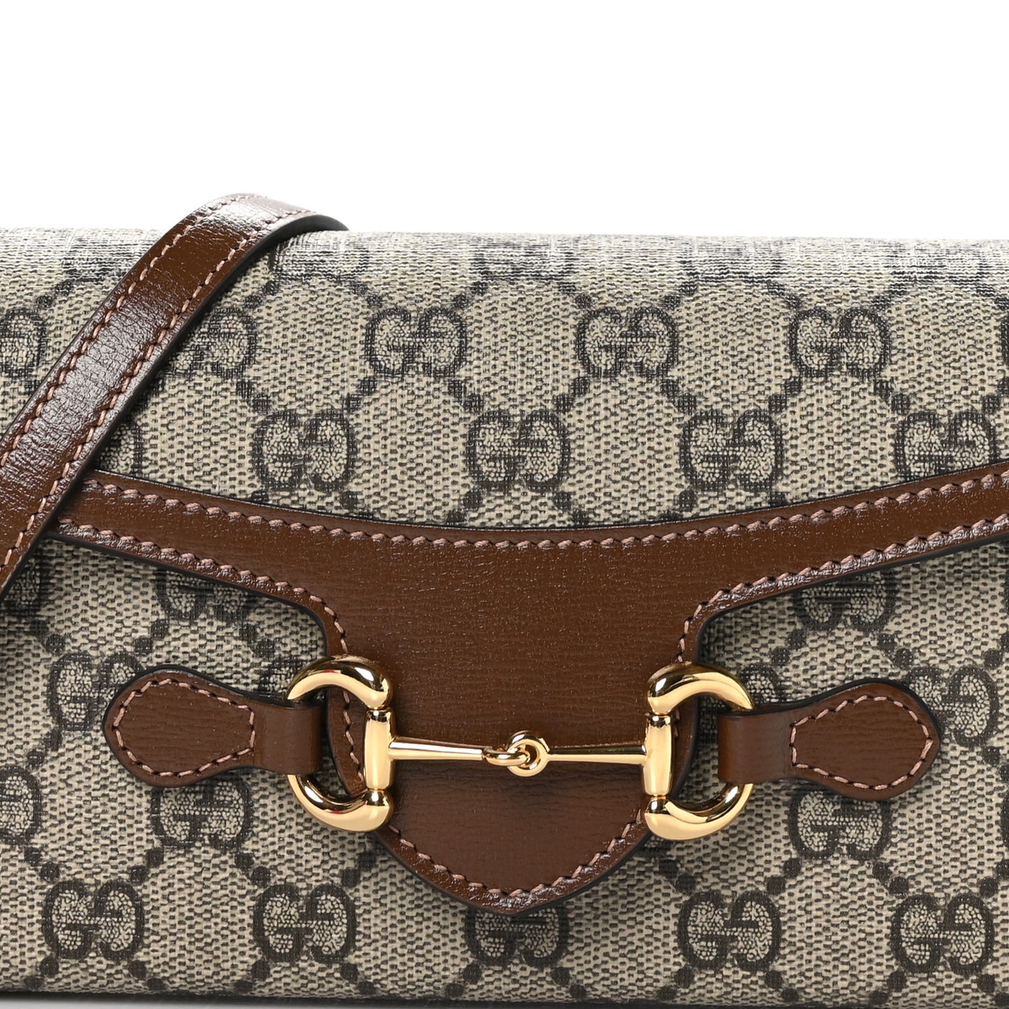 GG Supreme Monogram Textured Dollar Calfskin Mini Horsebit 1955 Shoulder Bag Beige Brown Sugar
