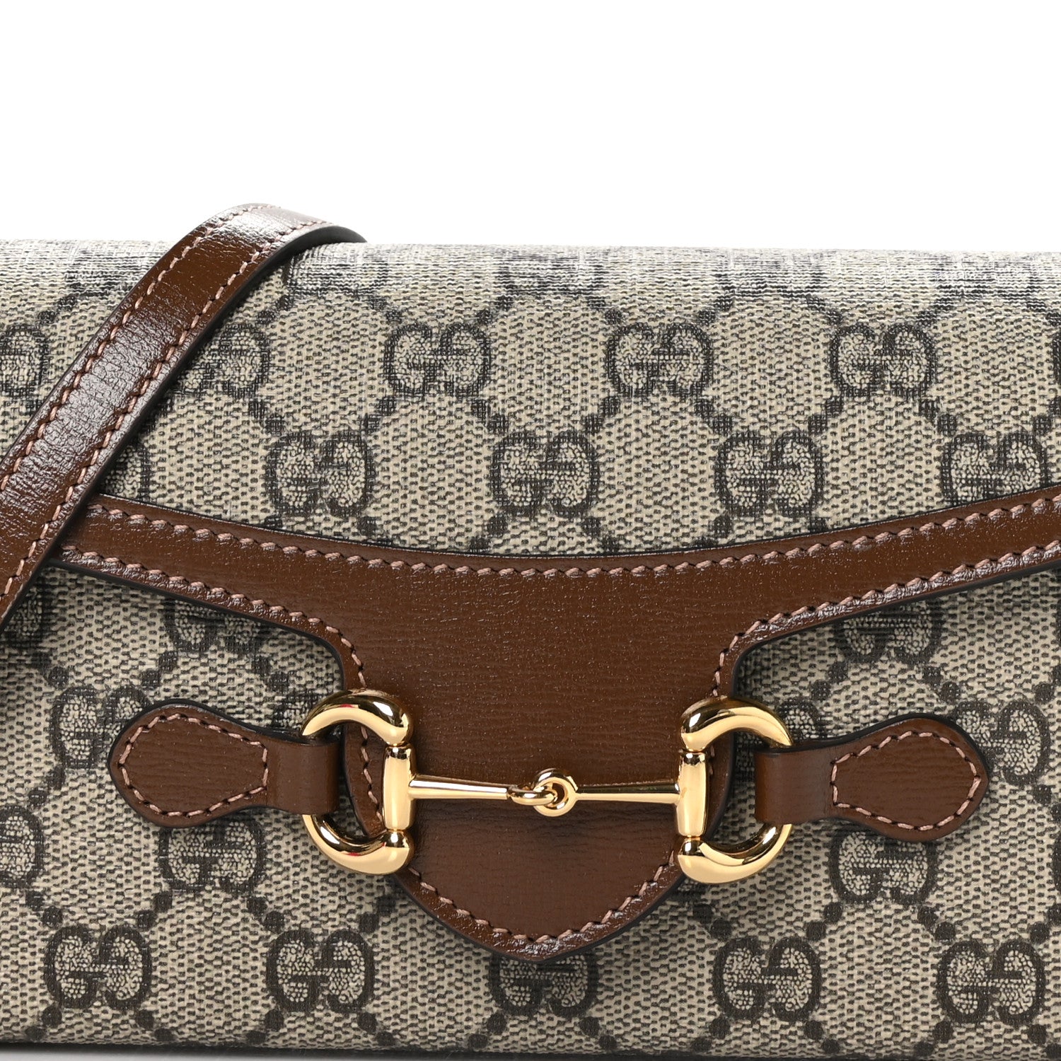 Gucci GG Supreme Monogram Textured Dollar Calfskin Mini Horsebit 1955 Shoulder Bag Beige Brown Sugar 8 of 10