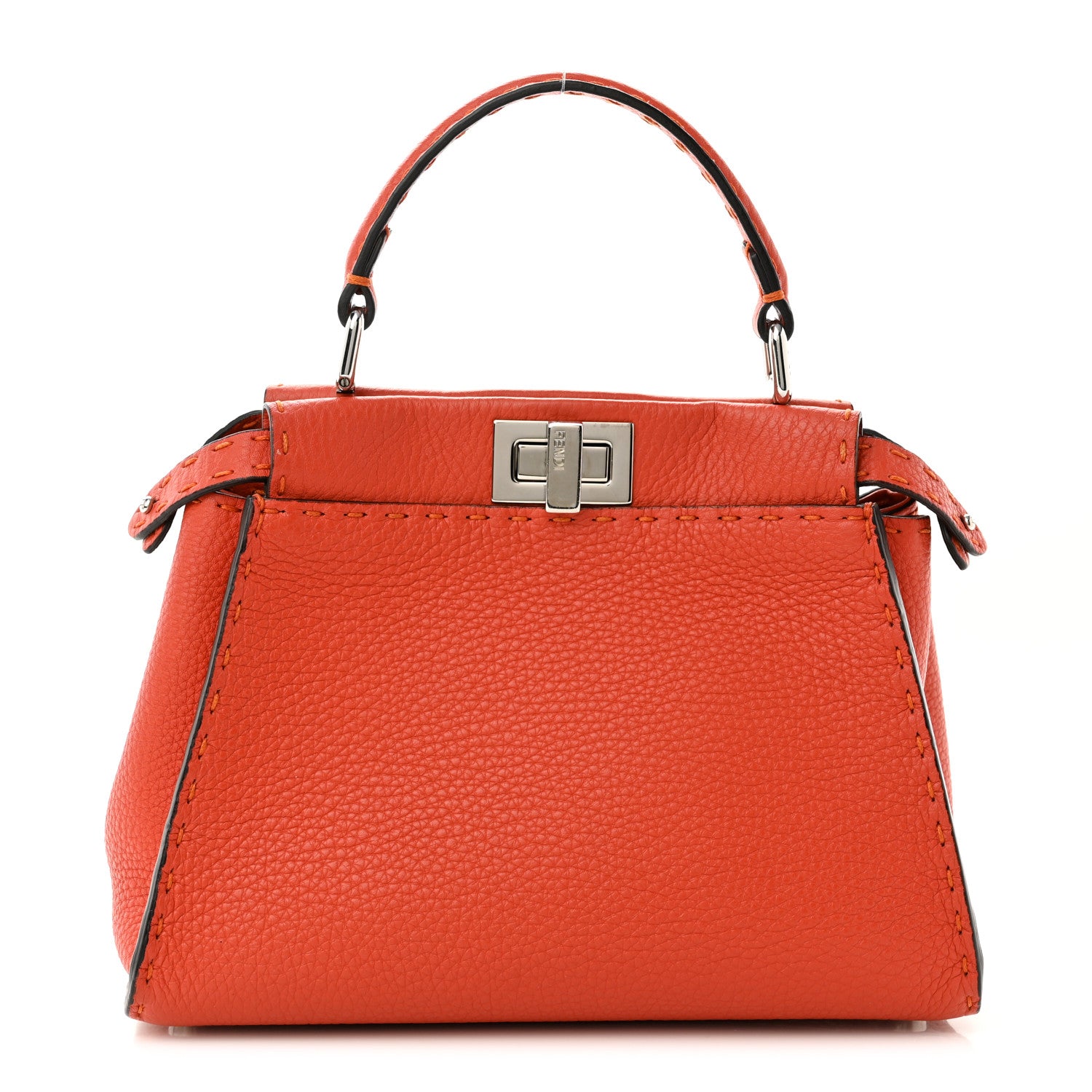 Fendi Cuoio Romano Selleria Mini Peekaboo Iconic Satchel Dark Orange 1 of 11