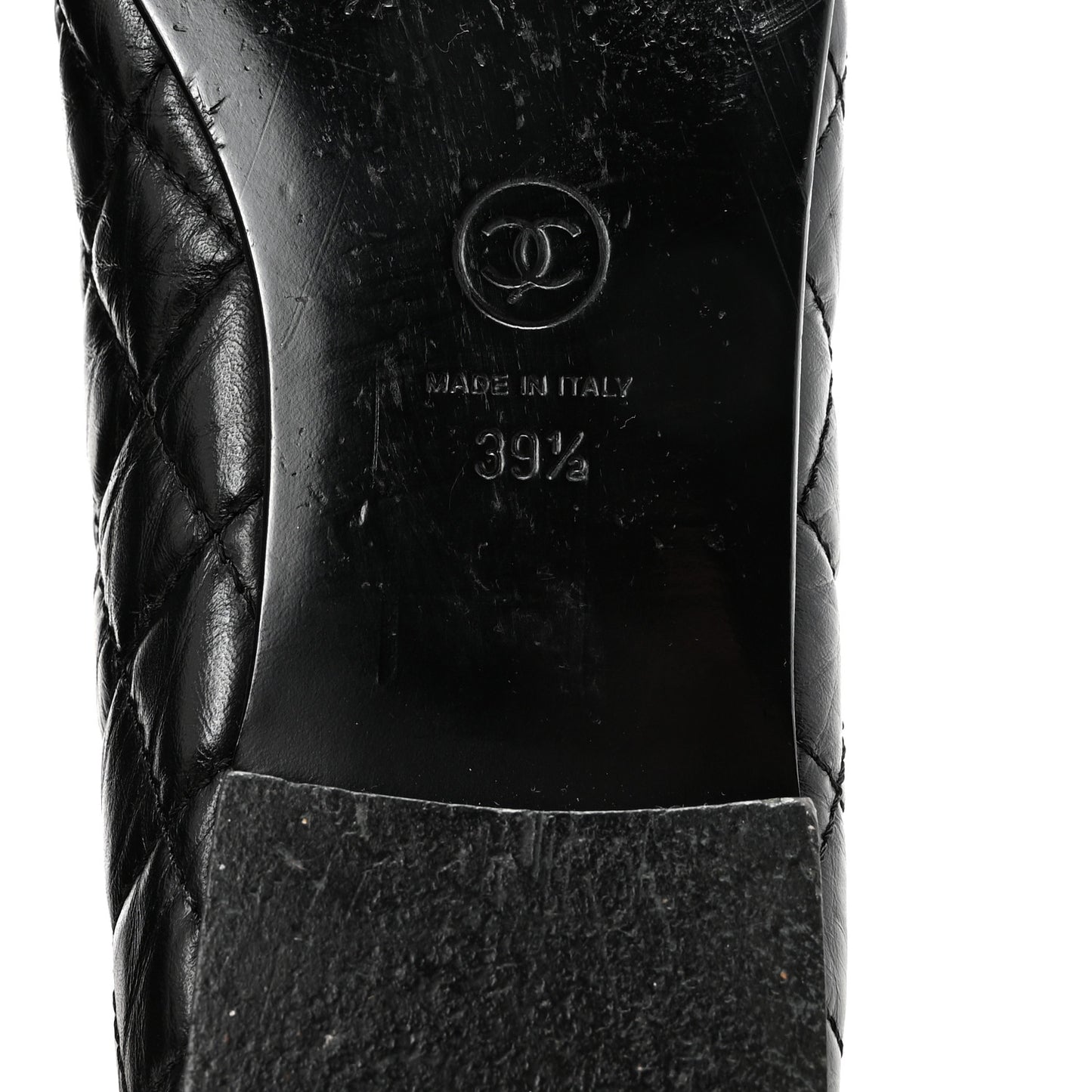 Aged Calfskin Quilted CC Cap Toe Ballerina Flats 39.5 Black