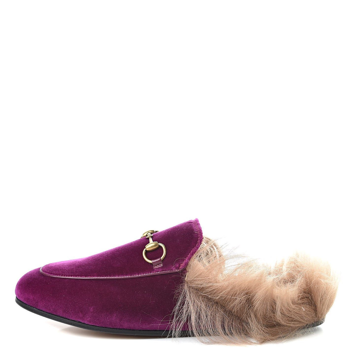 Velvet Fur Womens Princetown Slippers 37.5 Fucsia Violet Cyclamen Natural
