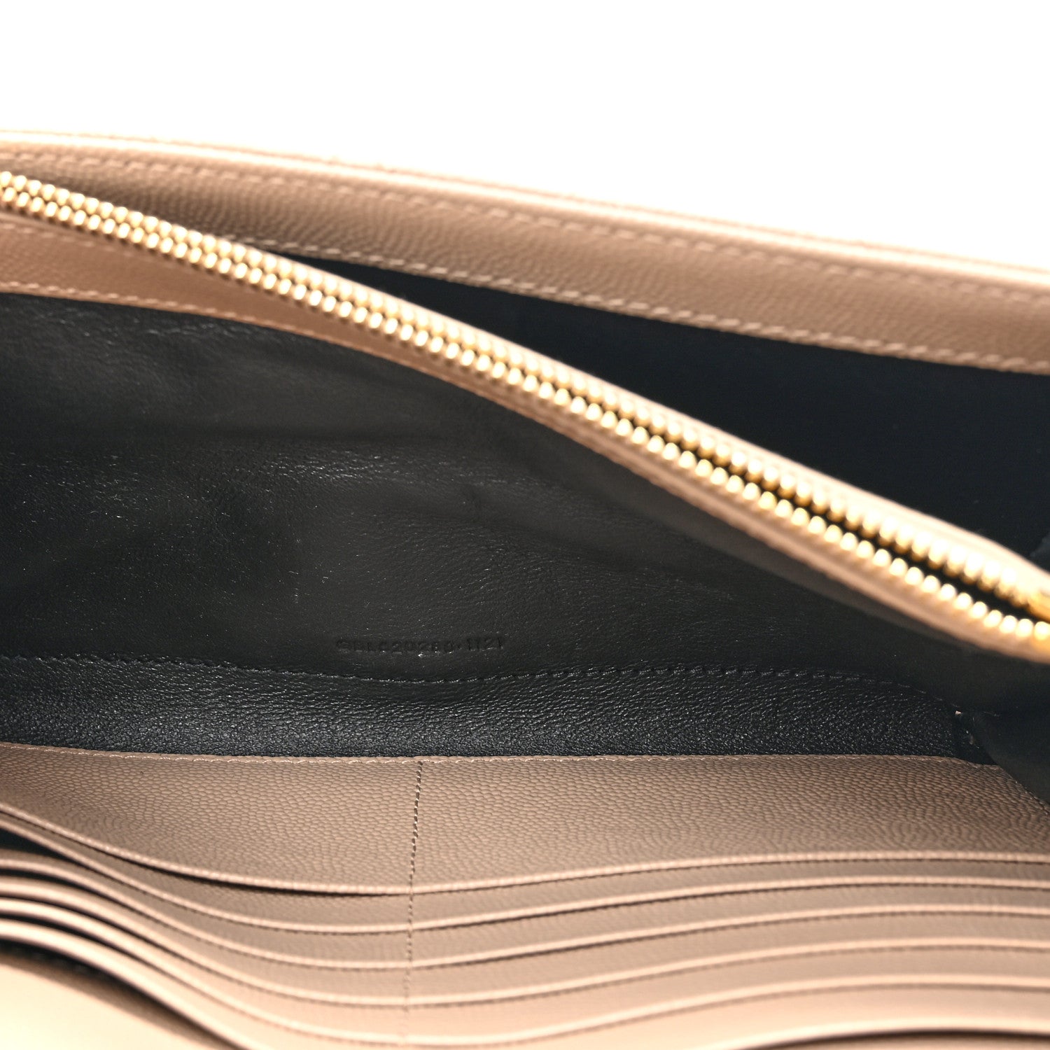 Saint Laurent Grain De Poudre Mixed Matelasse Triquilt Monogram Chain Wallet Dark Beige 5 of 14
