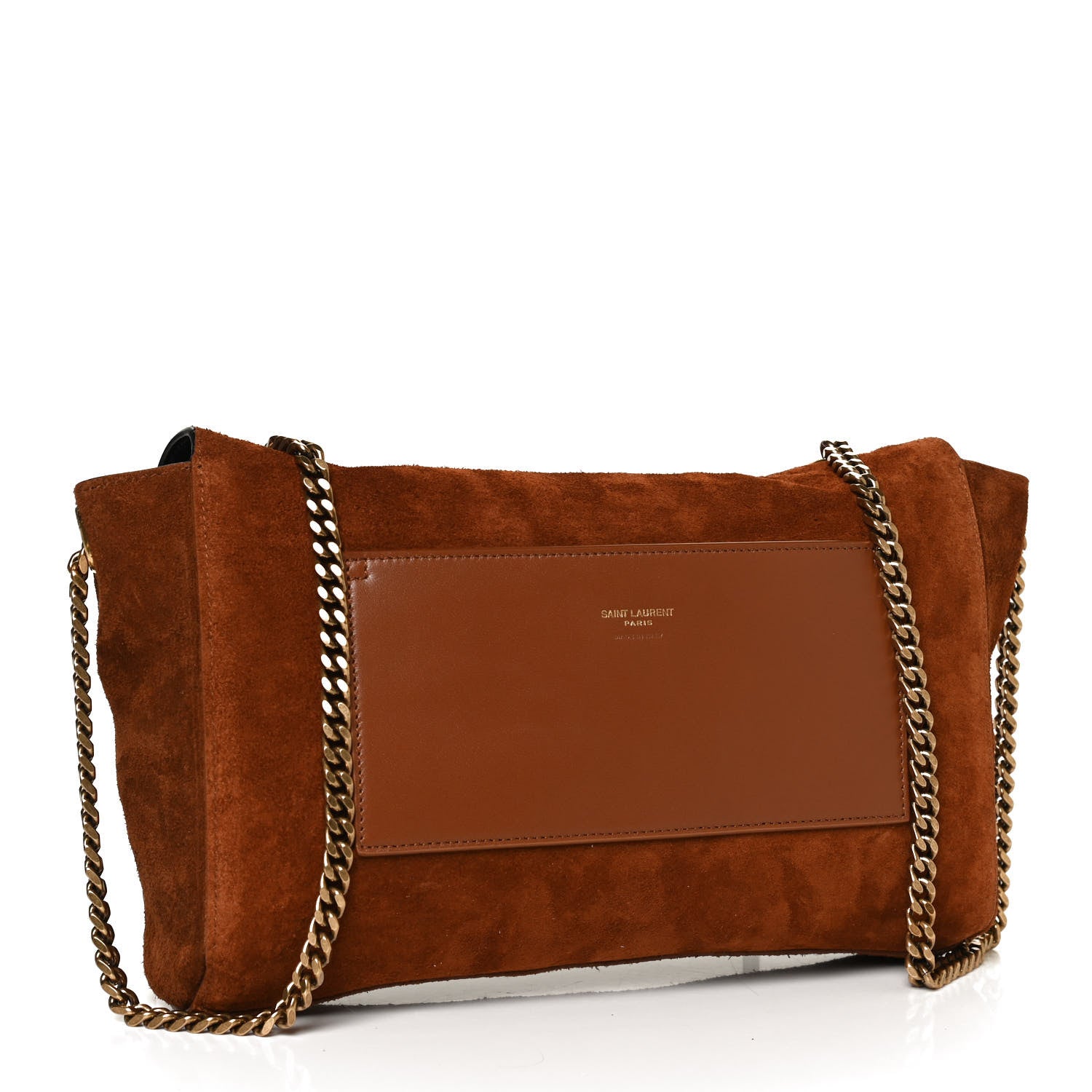 Saint Laurent Calfskin Crocodile Embossed Suede Medium Reversible Monogram Kate Satchel Military Taupe 5 of 16
