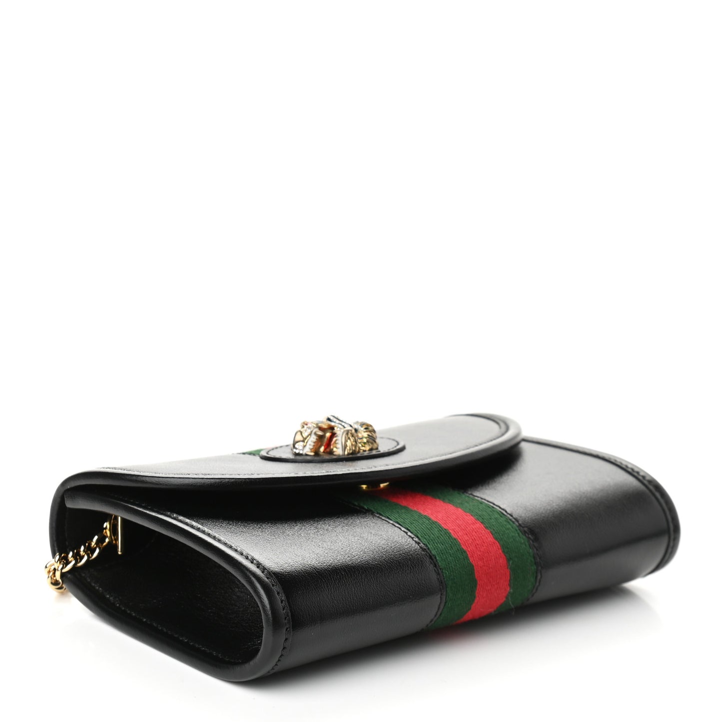 Textured Calfskin Web Mini Rajah Slim Flap Shoulder Bag Black