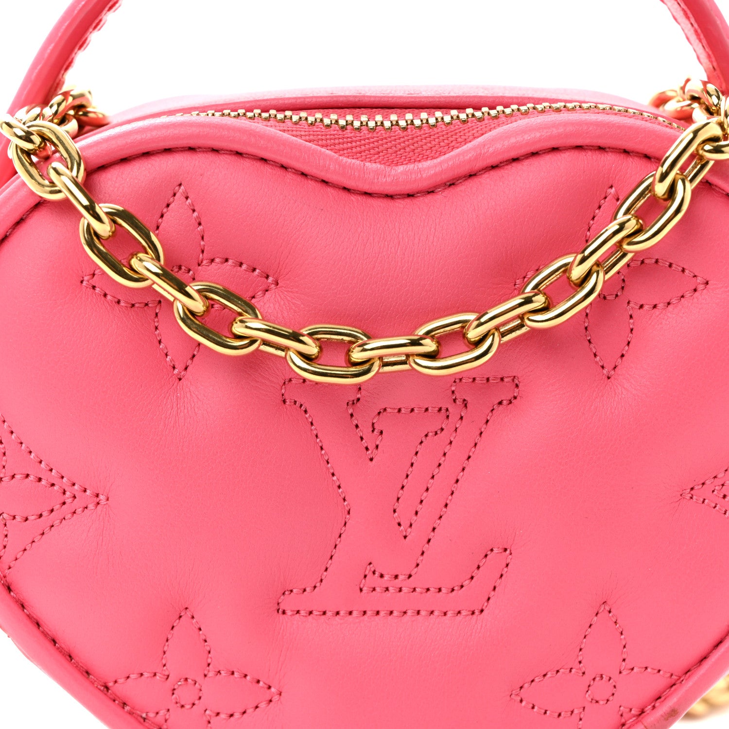 Louis Vuitton Calfskin Embroidered Monogram Pop My Heart Bag Pouch Dragon Fruit Pink 7 of 9