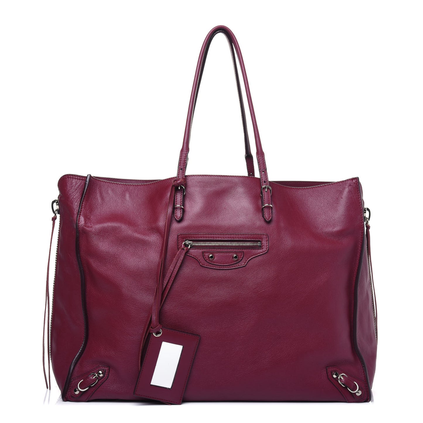 Veau Papier Classic Silver Hardware A4 Zip Around Tote Rouge Pourpre