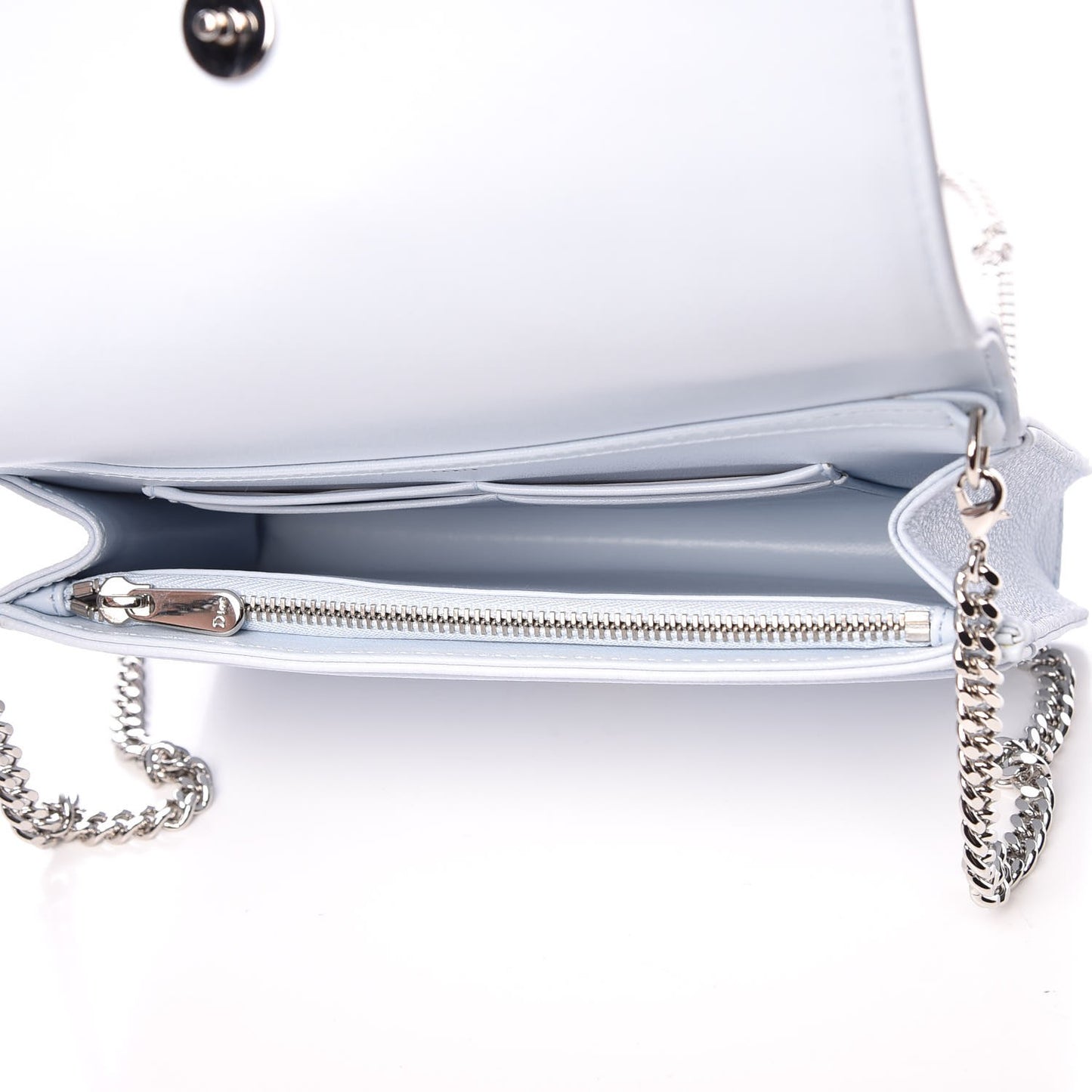 Grained Calfskin Diorama Wallet on Chain Pouch Light Blue