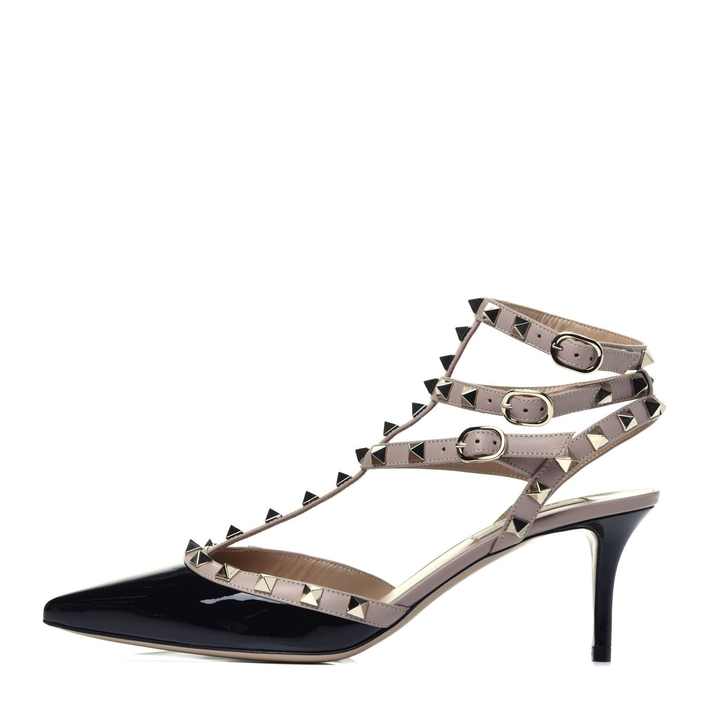 Patent Nappa Rockstud Ankle Strap 65mm Pumps 39 Black Poudre