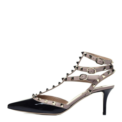 Valentino Garavani Patent Nappa Rockstud Ankle Strap 65mm Pumps 39 Black Poudre 1 of 8