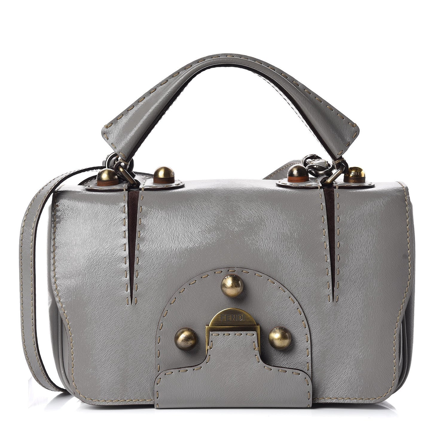 Glazed Calfskin Secret Code Satchel Grey