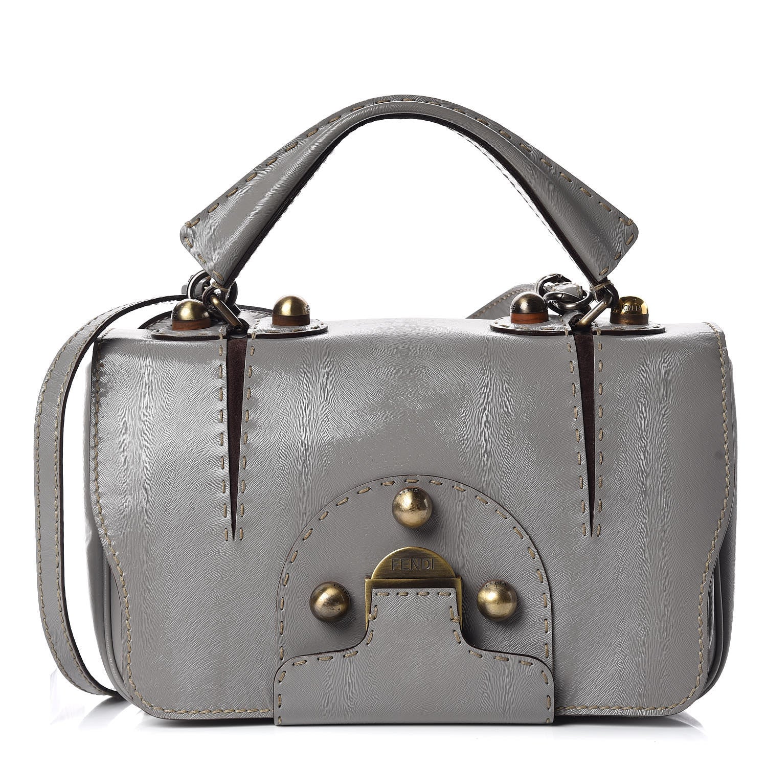Fendi Glazed Calfskin Secret Code Satchel Grey 1 of 11