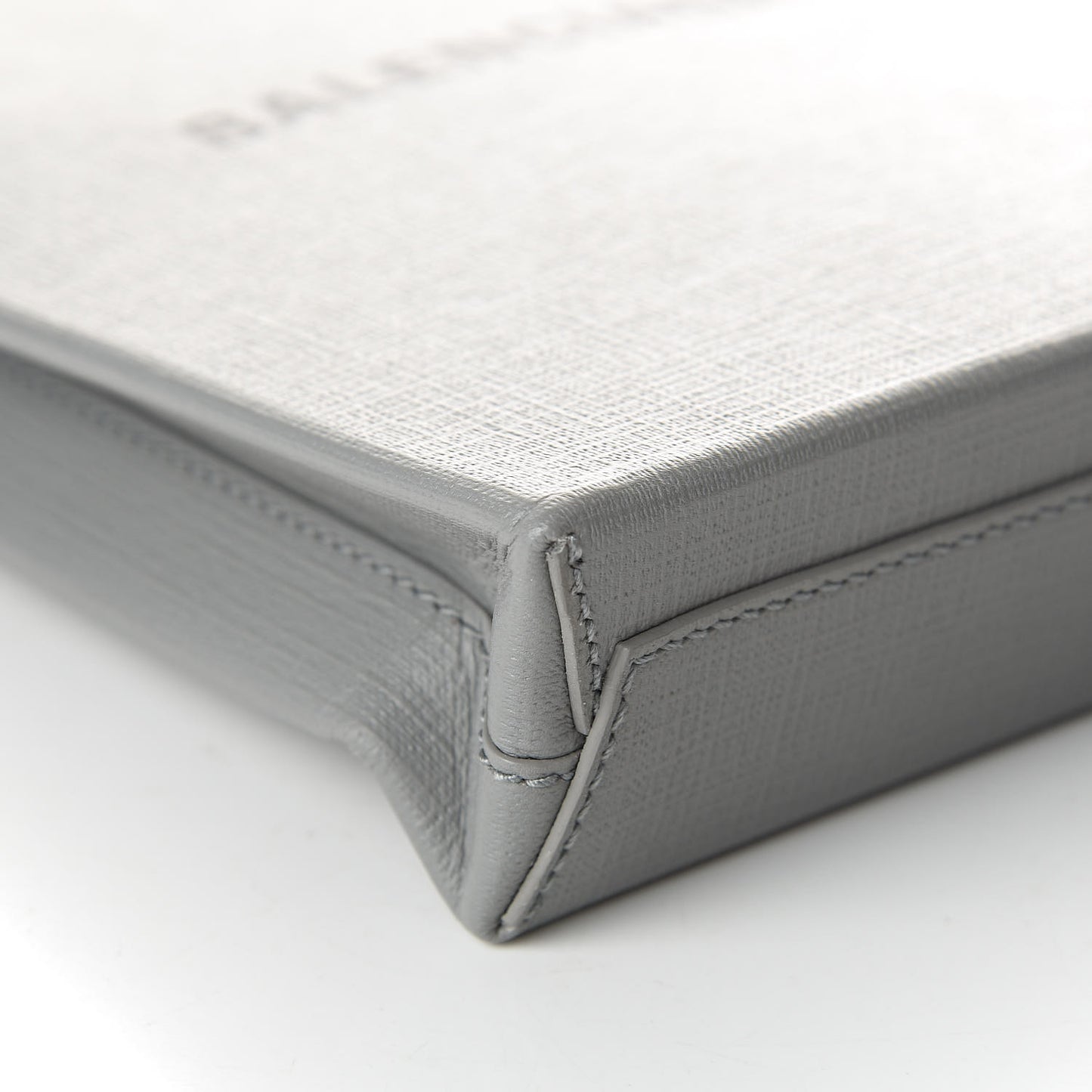 Squared Calfskin Logo Shopping Envelope Clutch Balenciaga Grey