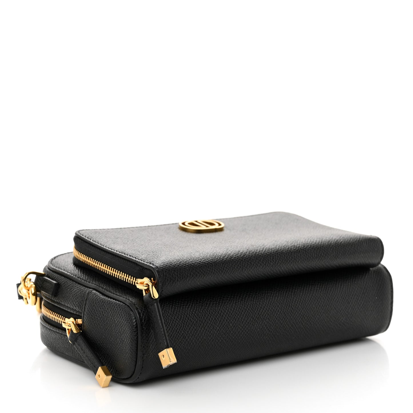 Grained Calfskin Caro Double Pouch Black