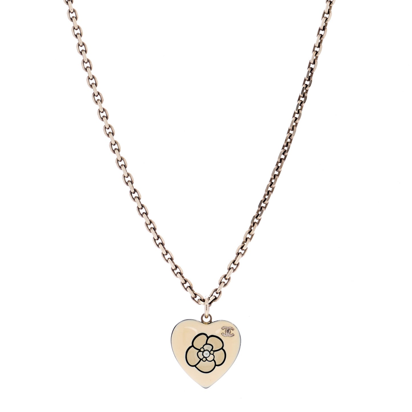 Enamel Heart CC Camellia Necklace Gold