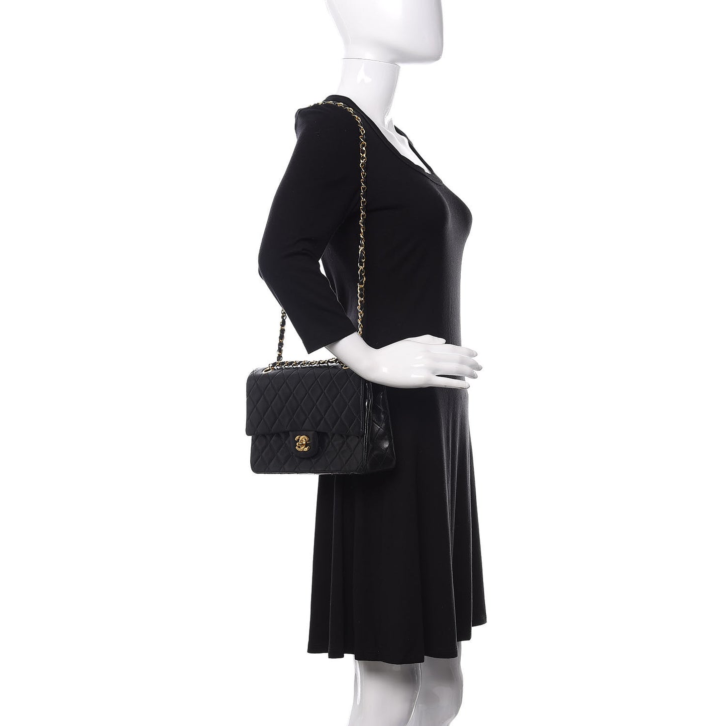 Lambskin Quilted Medium Double Flap Black