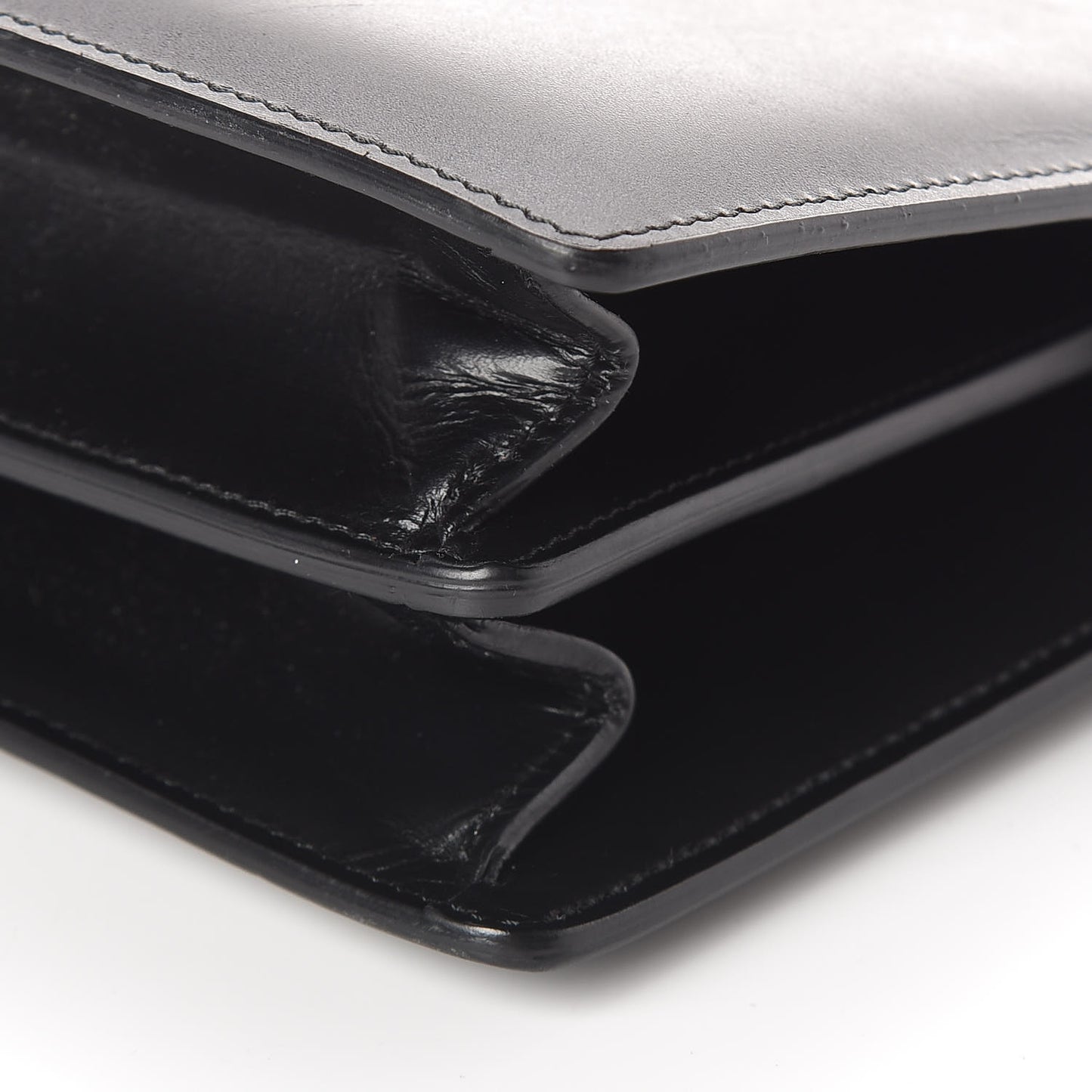 Sleek Calfskin Medium Clasp Bag Black