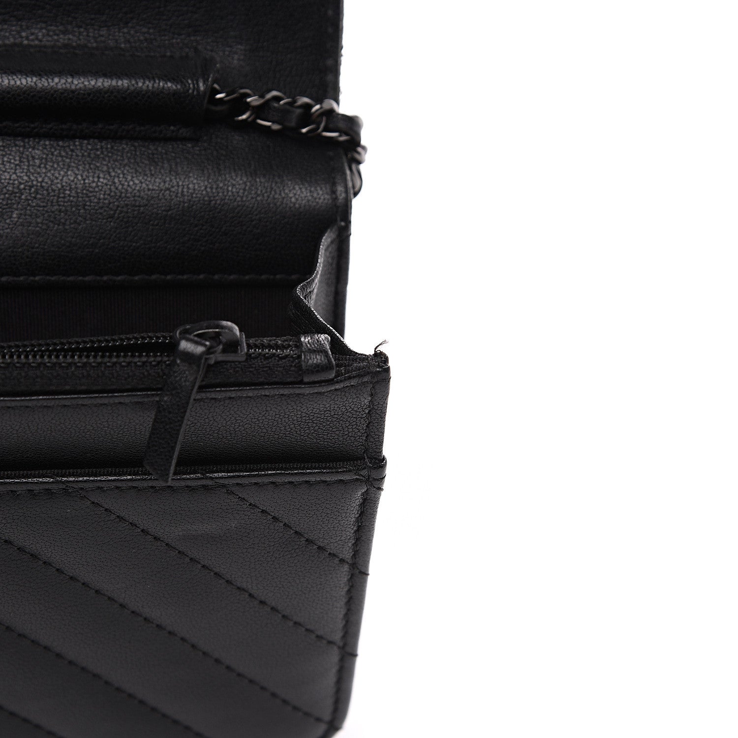Chanel Sheepskin Chevron Reissue Wallet On Chain WOC So Black 8 of 14