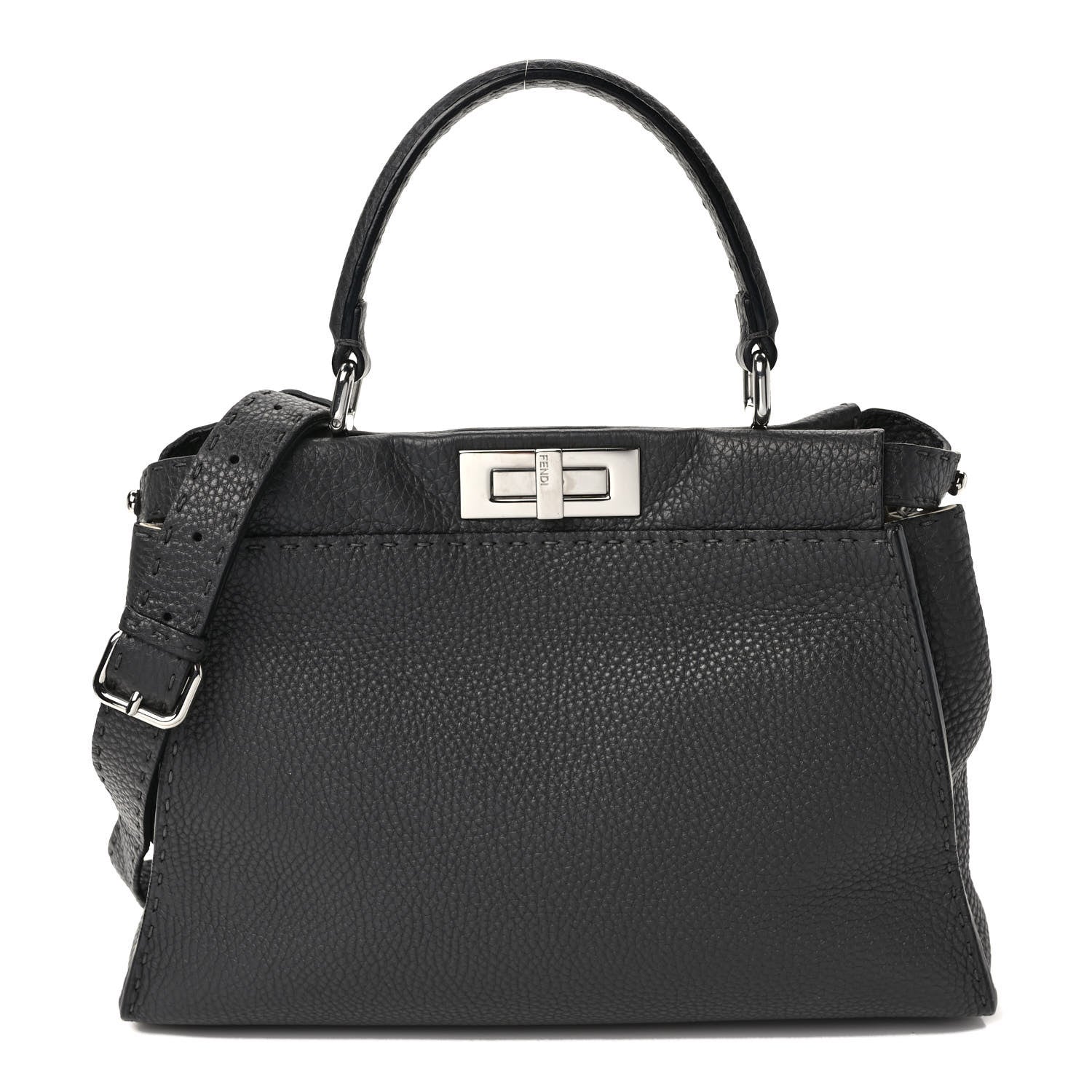 Fendi Cuoio Romano Selleria Bi-Color Medium Peekaboo Iconic Satchel Asfalto Latte 1 of 8