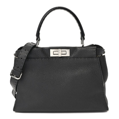 Fendi Cuoio Romano Selleria Bi-Color Medium Peekaboo Iconic Satchel Asfalto Latte 1 of 8