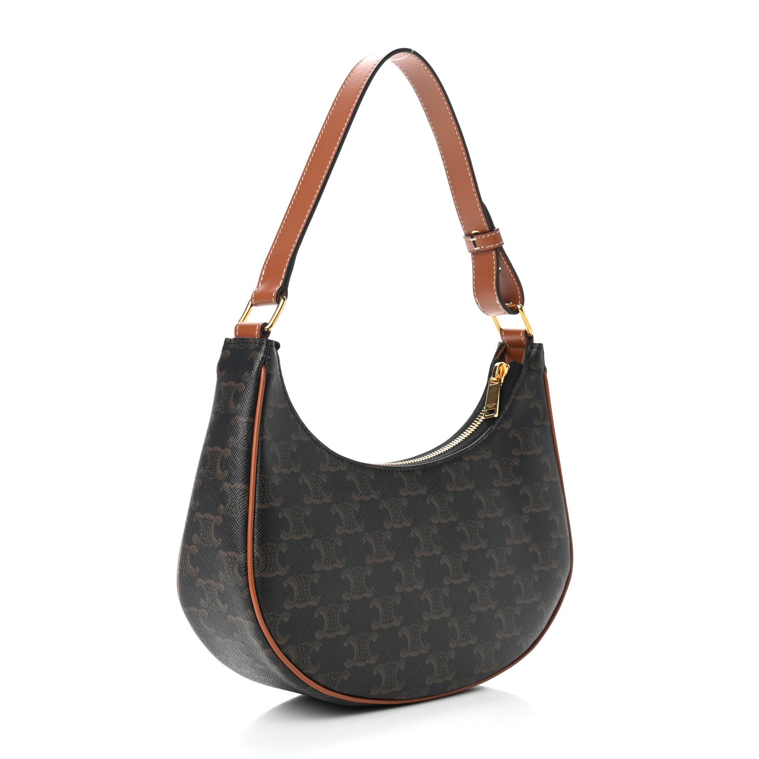 Celine Triomphe Canvas Calfskin Ava Shoulder Bag Tan 3 of 9