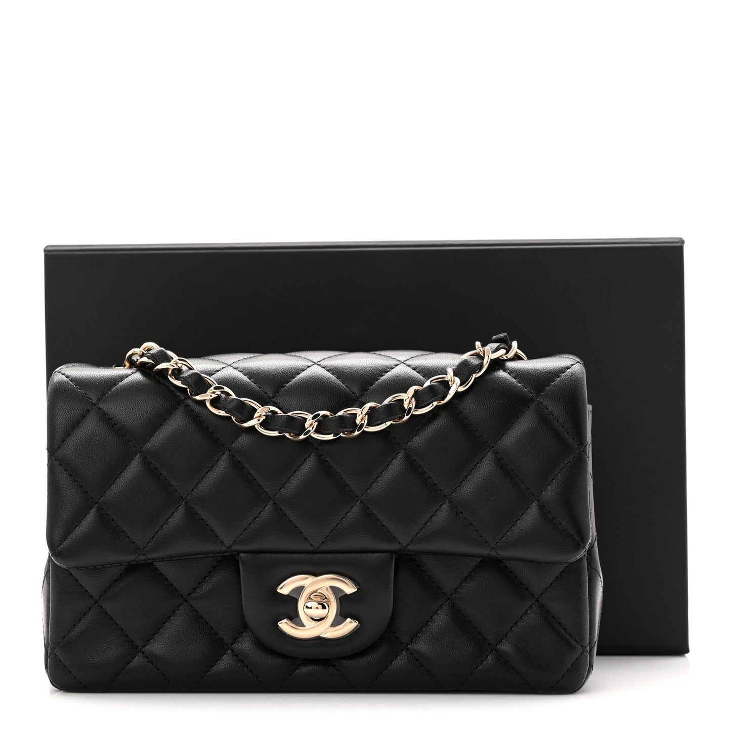 Lambskin Quilted Mini Rectangular Flap Black
