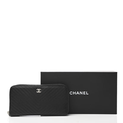 Chanel Caviar Chevron Quilted Large Gusset Zip Around Wallet Black 11 of 11