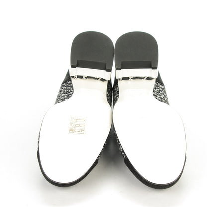 Chanel Tweed Grosgrain Chain Cap Toe Low Heel Pumps 38.5 Silver Black 5 of 7