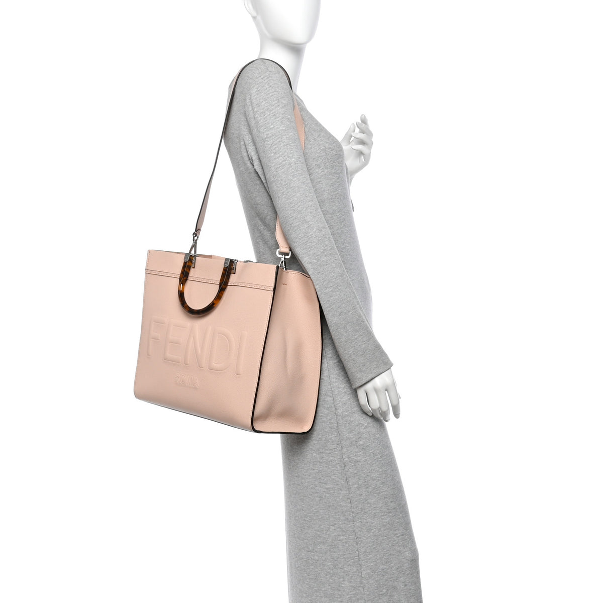 Vitello Cher Logo Debossed Medium Fendi Sunshine Shopper Tote Light Rose