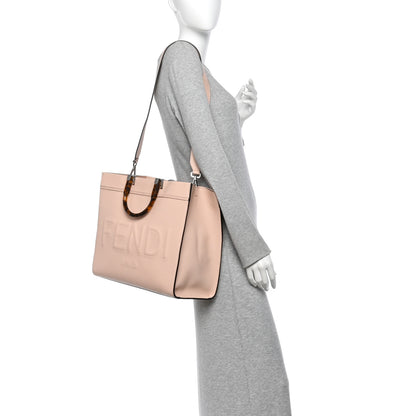 Fendi Vitello Cher Logo Debossed Medium Fendi Sunshine Shopper Tote Light Rose 2 of 10