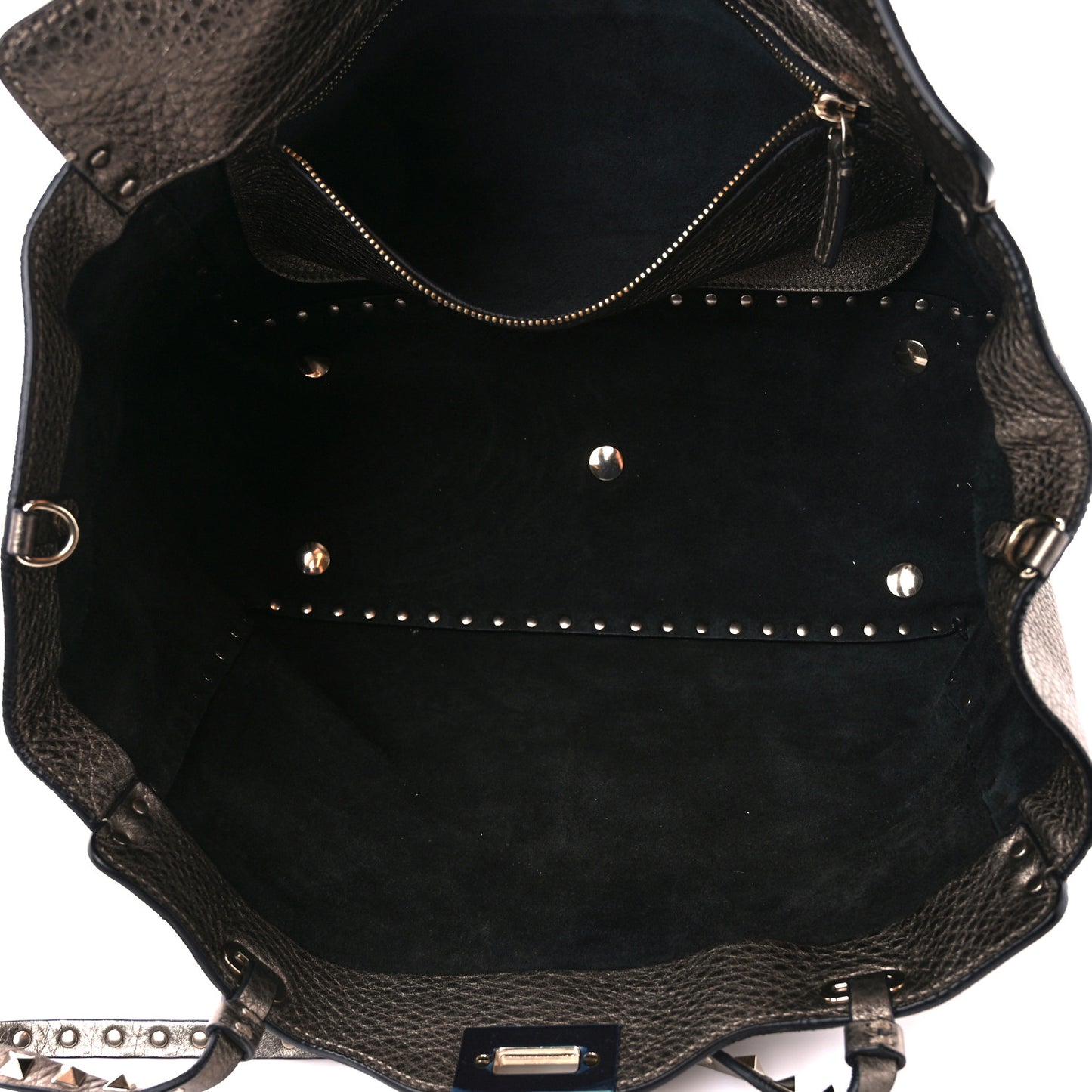 Metallic Calfskin Medium Rockstud Tote Sasso