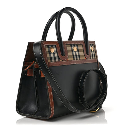 Burberry Calfskin Vintage Check Mini Two Handle Title Bag Black 3 of 6