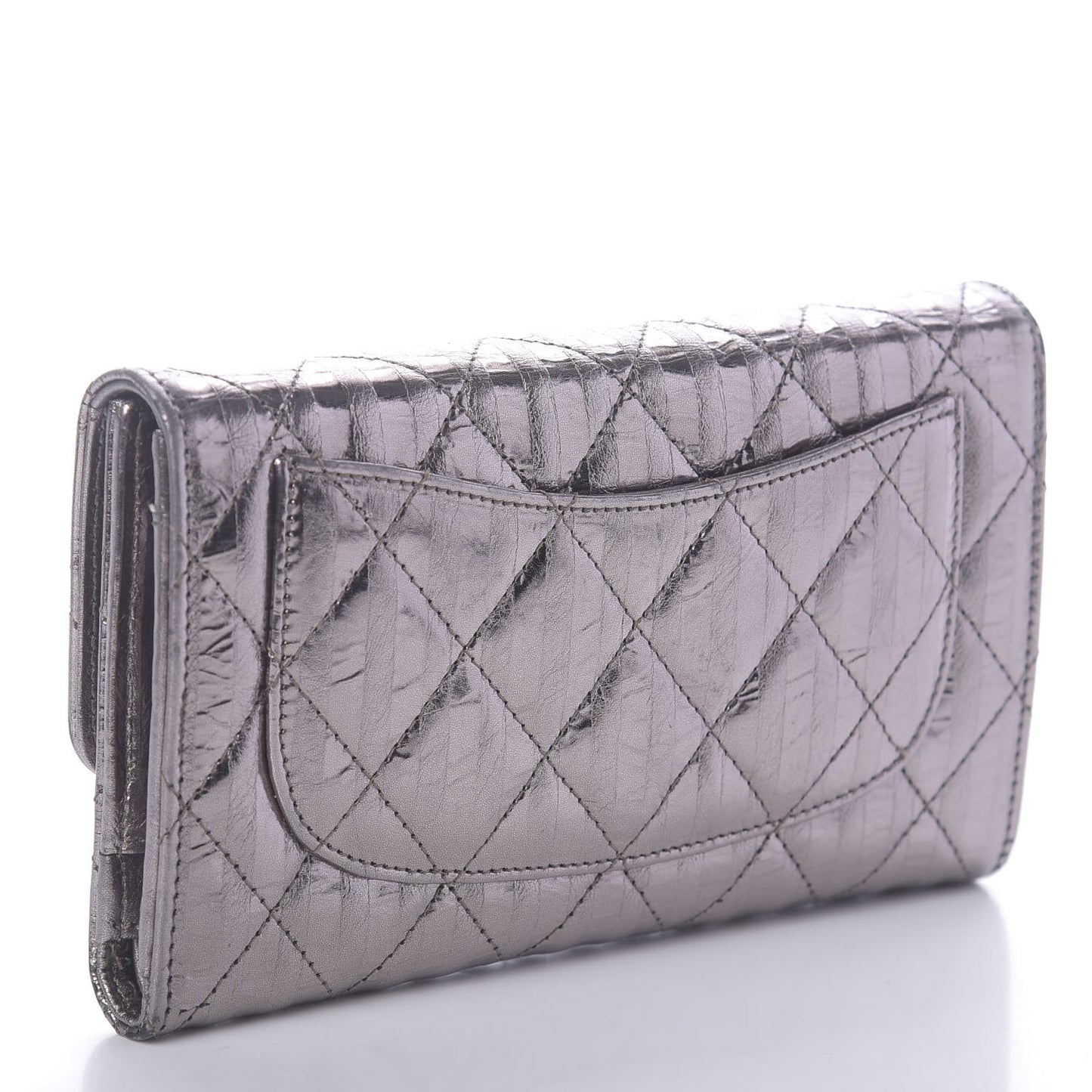 Metallic Striped Calfskin Reissue Wallet Dark Silver