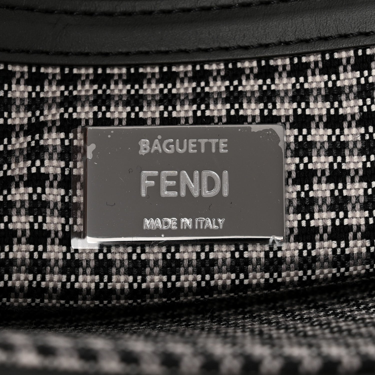 Fendi Wool Vitello King Houndstooth FF Embroidered Baguette Grigio Anthracite 6 of 10