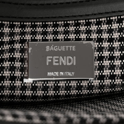 Fendi Wool Vitello King Houndstooth FF Embroidered Baguette Grigio Anthracite 6 of 10