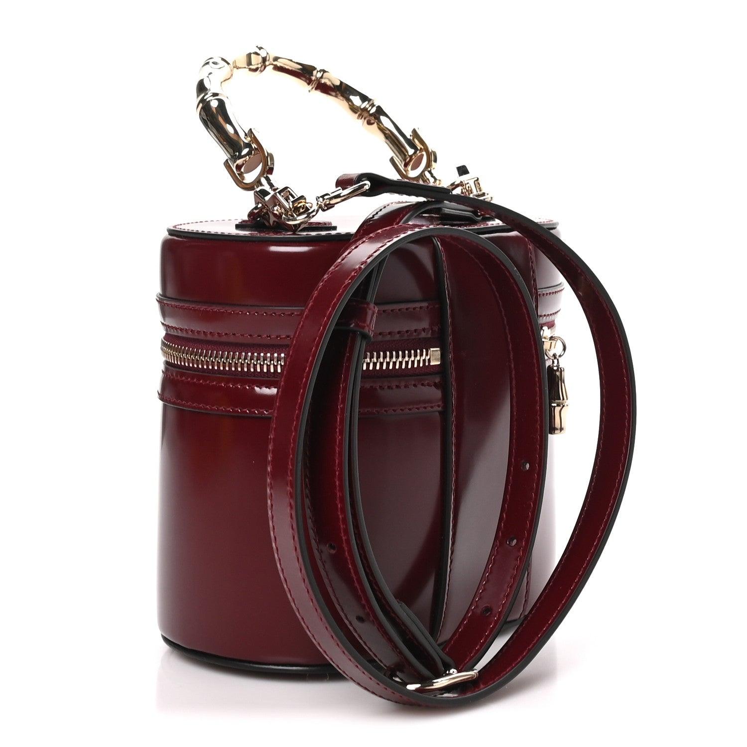 Gucci Patent Leather Bamboo Mini Vanity Bag Burgundy 3 of 10