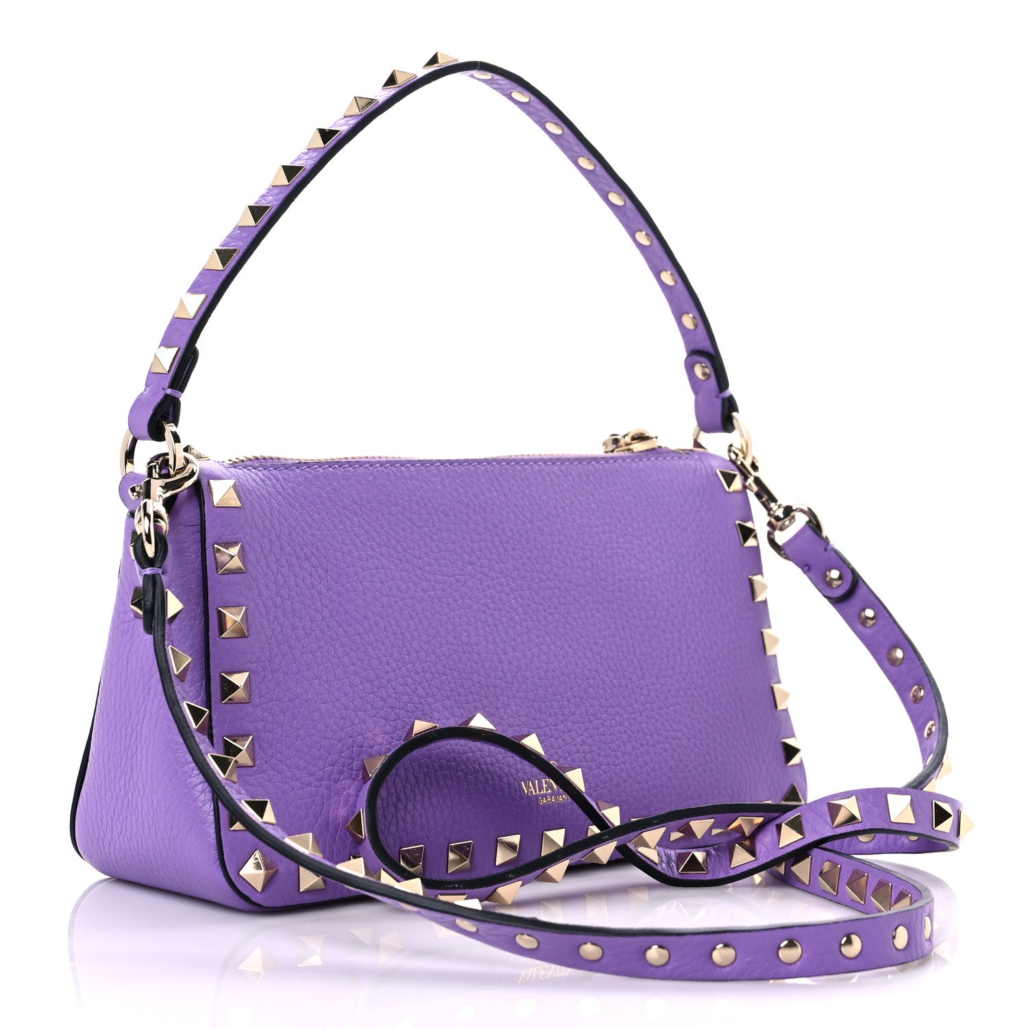 Valentino Garavani Pebbled Calfskin Small Rockstud Flip Lock Shoulder Bag Glicine 2 of 8