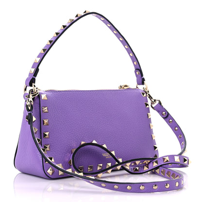 Valentino Garavani Pebbled Calfskin Small Rockstud Flip Lock Shoulder Bag Glicine 2 of 8