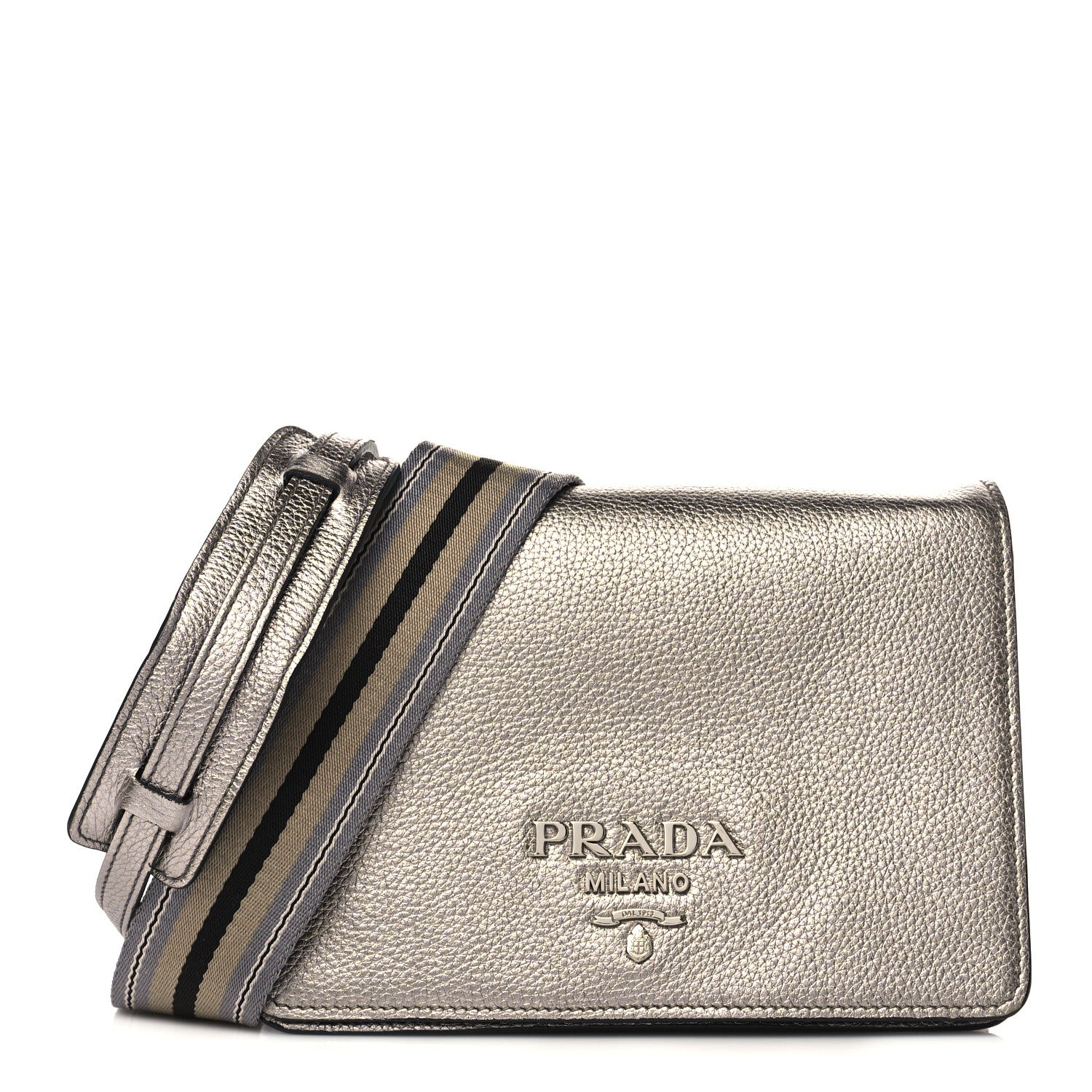 Prada Metallic Vitello Daino Flap Crossbody Cromo 1 of 9