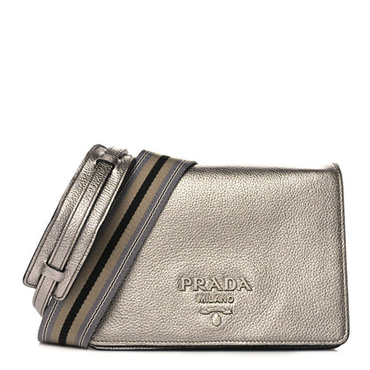 Prada Metallic Vitello Daino Flap Crossbody Cromo 1 of 9
