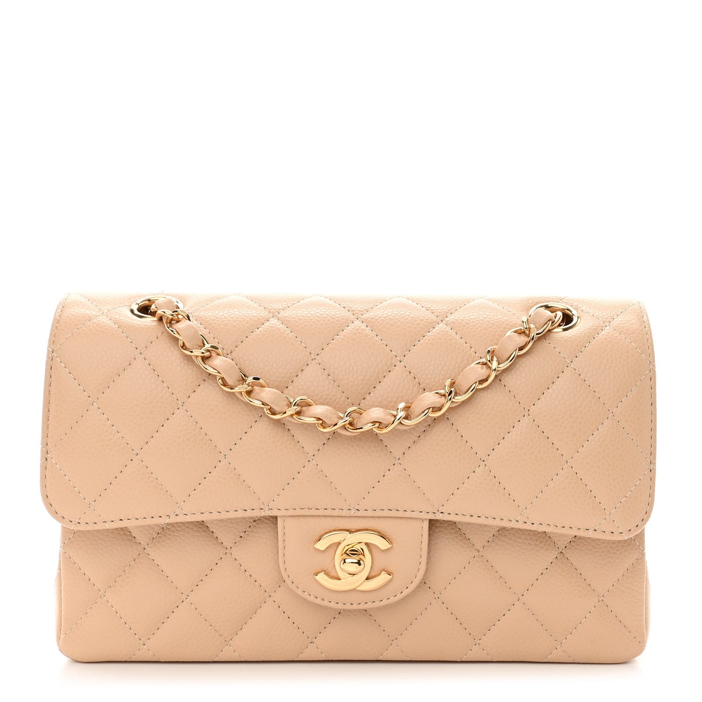 Caviar Quilted Small Double Flap Beige